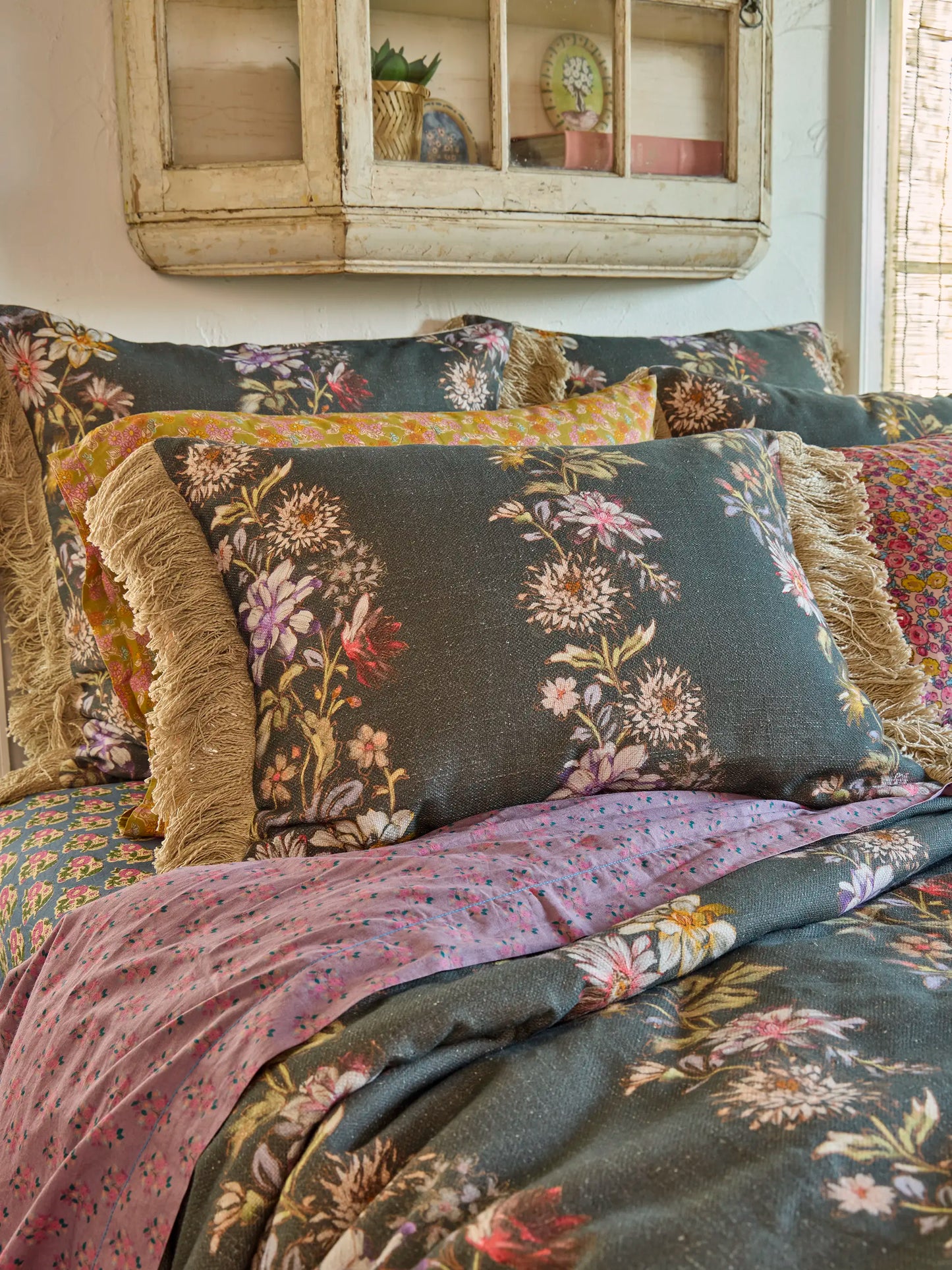 Boho Fringe Euro Sham - Dahlia Rows Chocolate