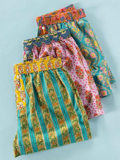 Dream On Cotton Boxer Shorts - Teal Willow Medallion