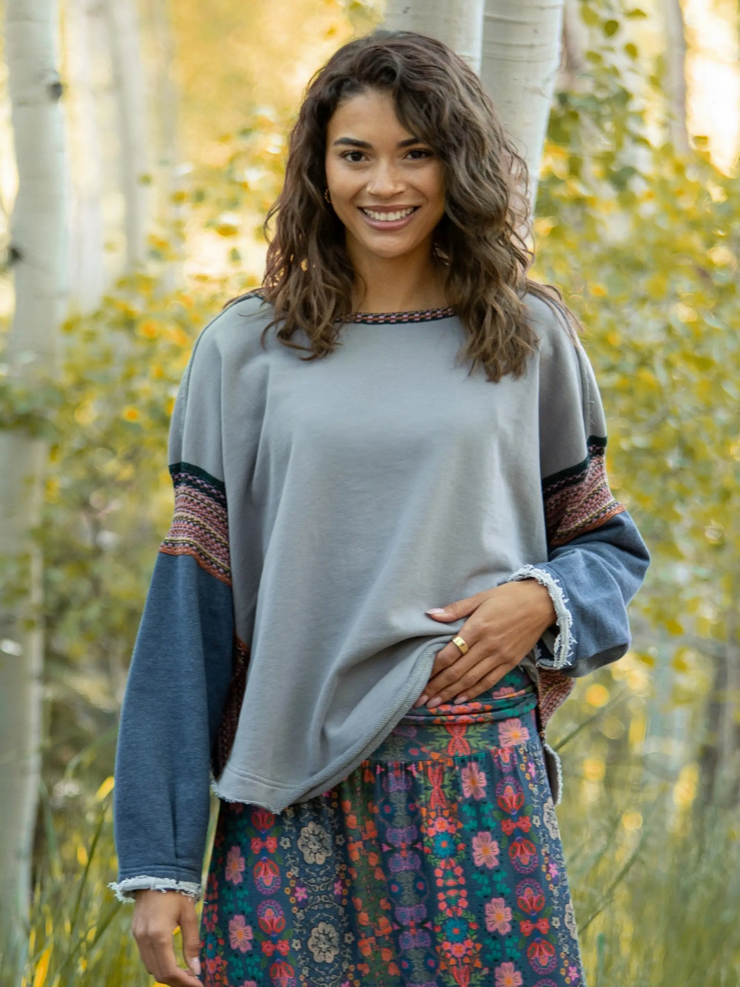 Knit Trim Sweatshirt - Dove Grey