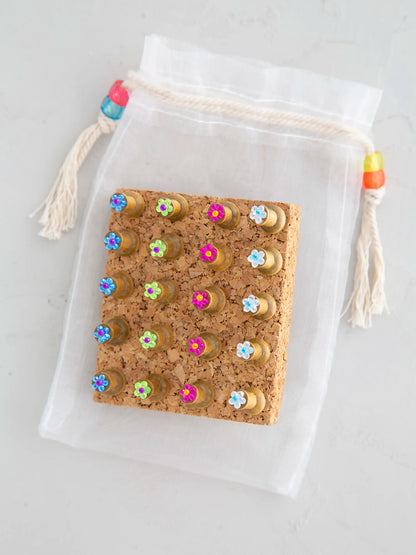 Rhinestone Flower Push Pin Set - Multicolored