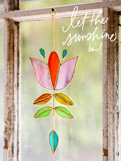 Stained Glass Window Hanging - Folk Flower