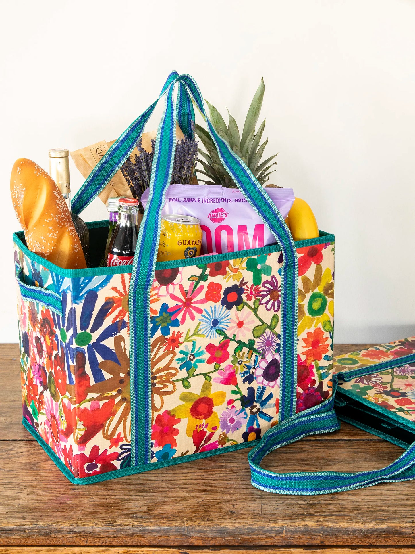Heavy Duty Grocery & Go Bags, Set of 2 - Bright Floral Garden