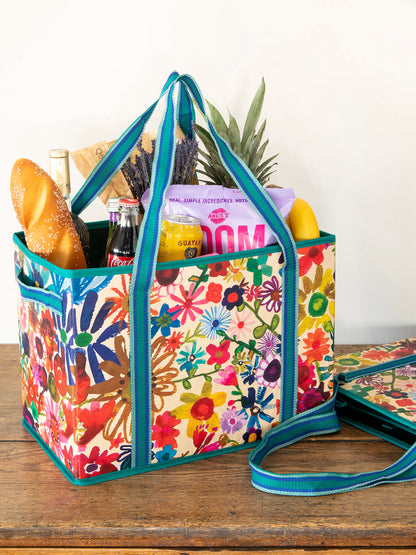 Heavy Duty Grocery & Go Bags, Set of 2 - Bright Floral Garden
