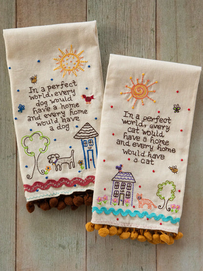 Linen Embroidered Hand Towel - Cat