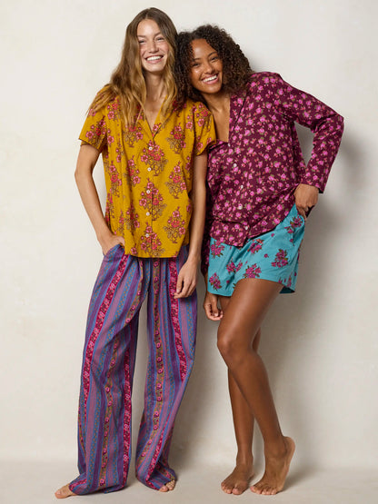 Mix & Match Cotton Short Sleeve Pajama Top - Porto Ditsy Merlot