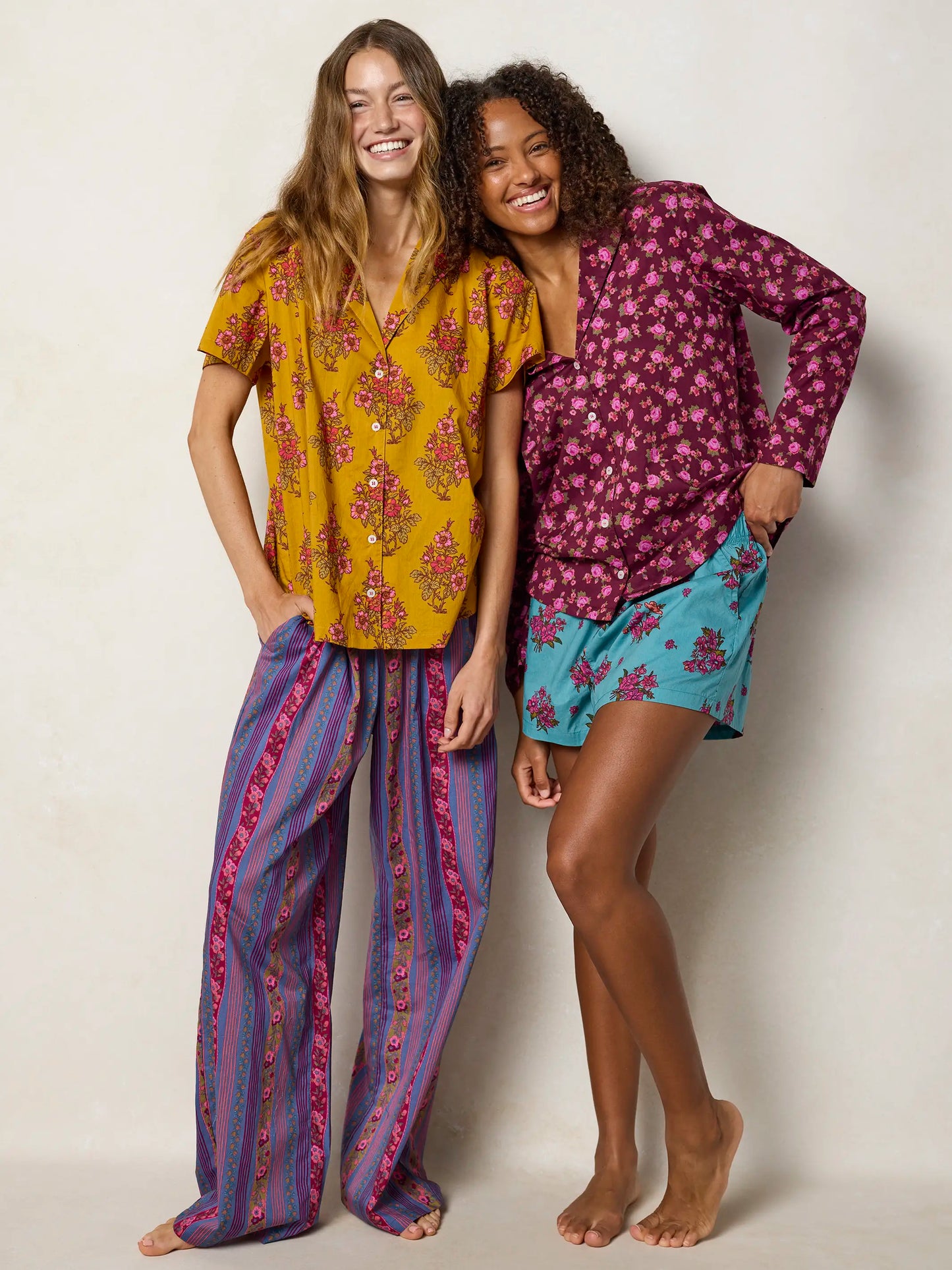 Mix & Match Cotton Pajama Shorts - Flower Picking Teal