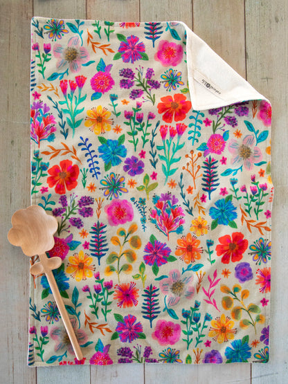 Cotton Dish Towel - Rainbow Garden Cream