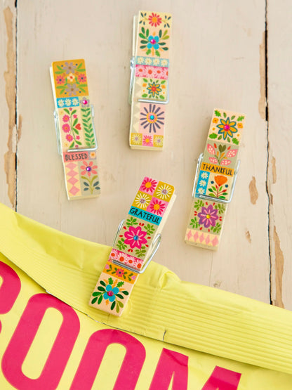 Happy Clips, Set of 4 - Thankful Grateful Blessed