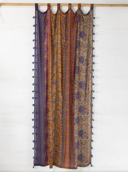 Printed Curtain Panel - Grey Periwinkle Border