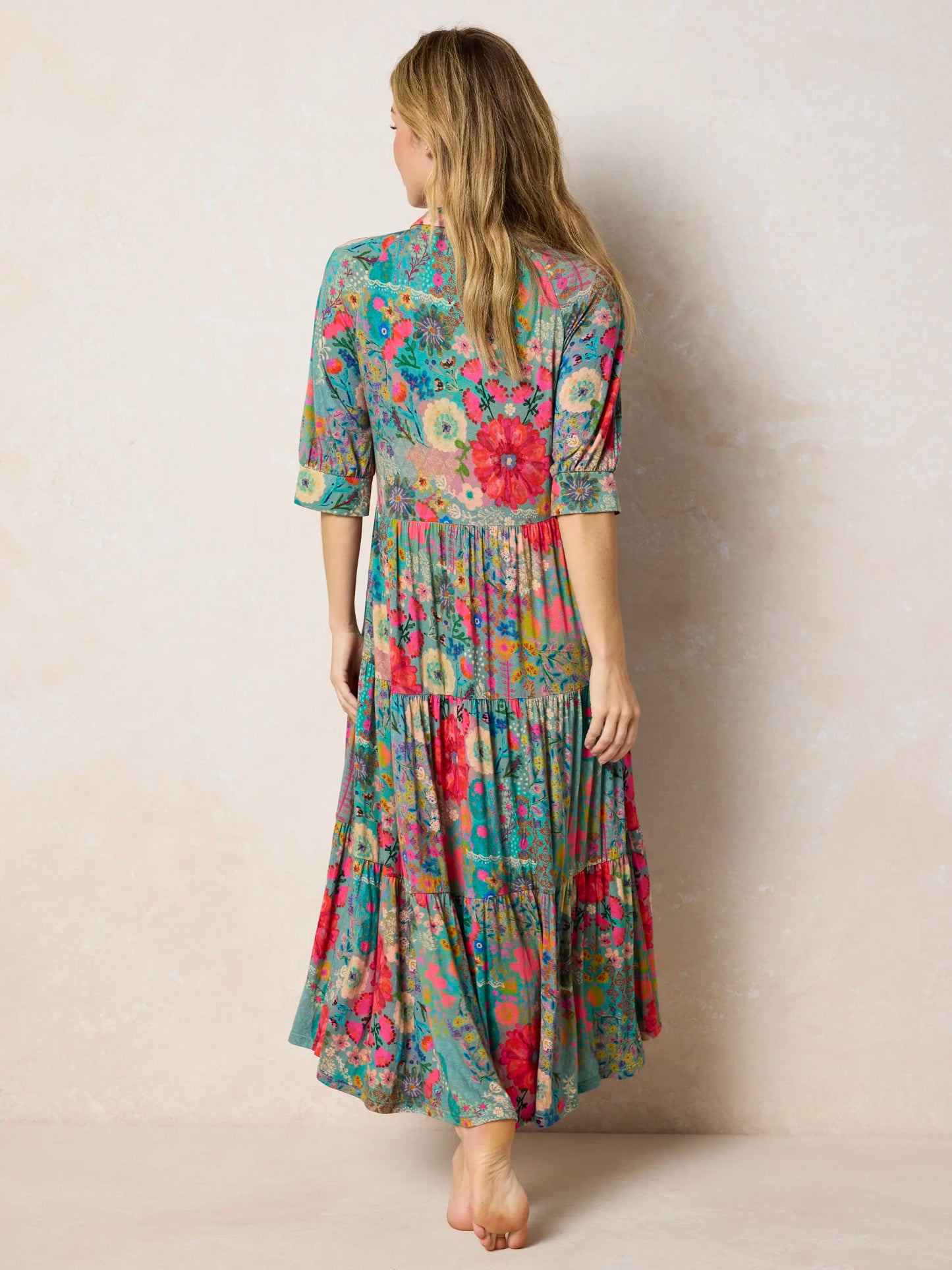 Rebecca "ButterSoft" Midi Dress - Blue Garden Patchwork