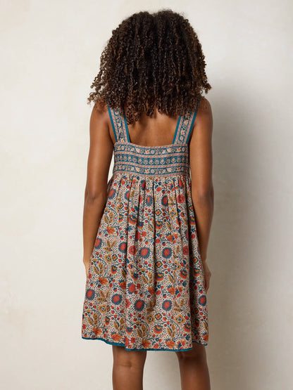 Tricia Reversible Cotton Mini Dress - Golden Feathered Fronds