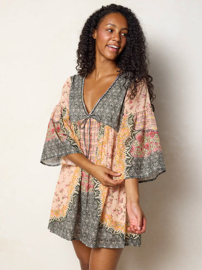 Isabella Mini Dress - Pink Ditsy Frames