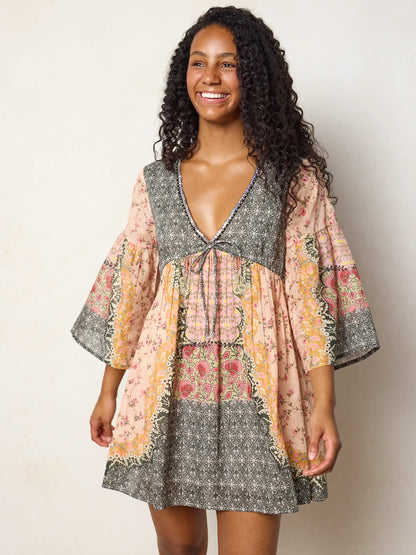 Isabella Mini Dress - Pink Ditsy Frames