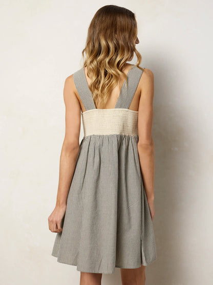 Tricia Embroidered Cotton Mini Dress - Ticking Stripe Navy