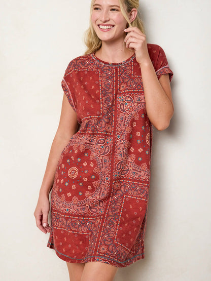 Frankie Knit Cotton Tee Mini Dress - Red Bandana Scarf