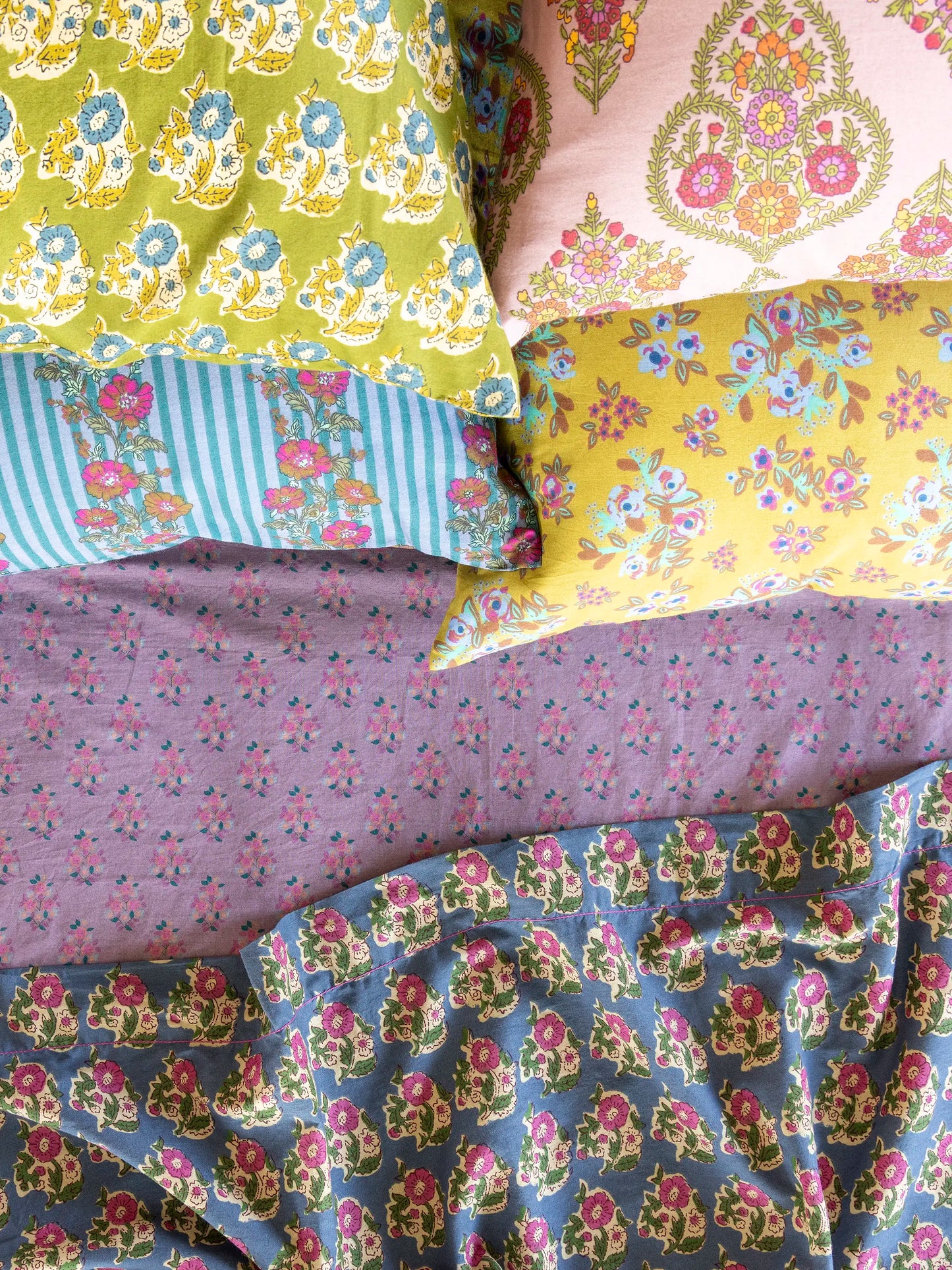Mix & Match Cotton Pillowcase, Single - Chartreuse Bouquet Blooms