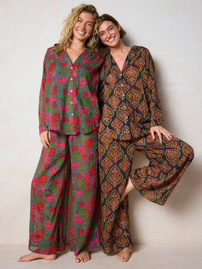 Dreamy Cotton Pajama Set - Blue Lush Zinnias