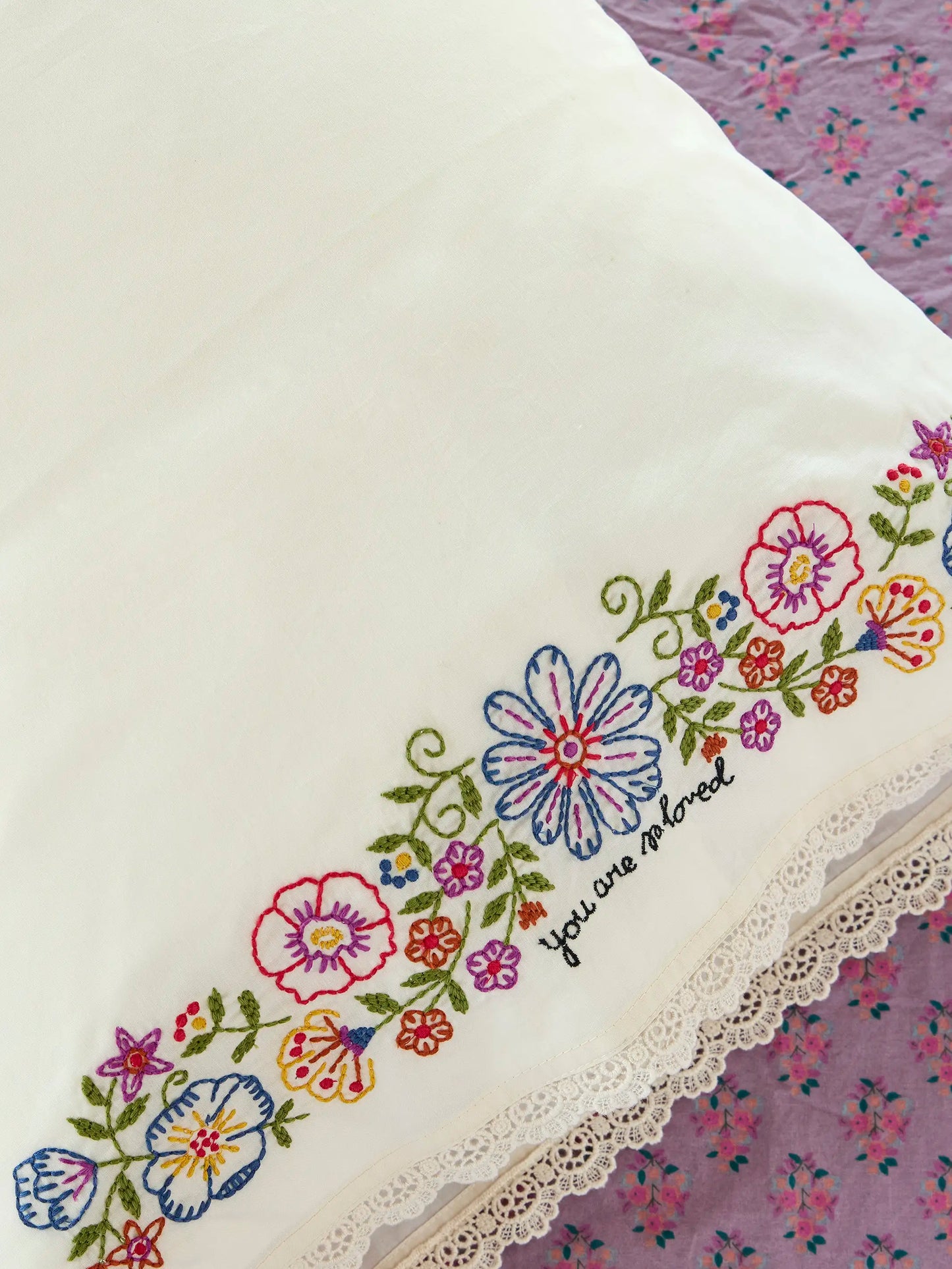 Embroidered Cotton Giving Pillowcase - You Are So Loved