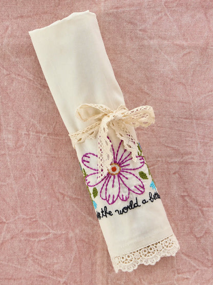 Embroidered Cotton Giving Pillowcase - You Make The World Better