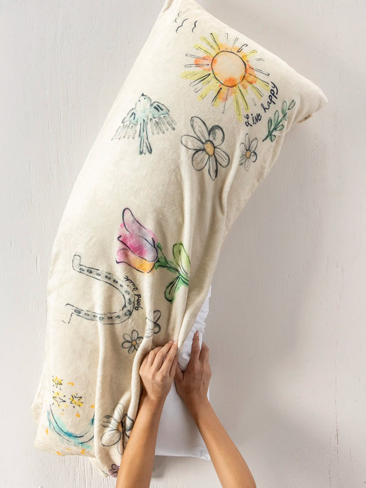 Reversible Cozy Body Pillow Cover - Cream Doodle