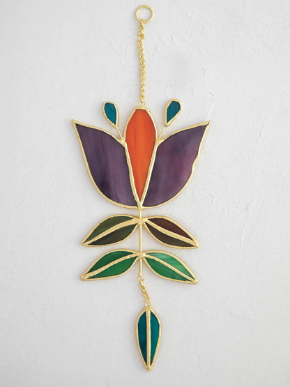 Stained Glass Window Hanging - Folk Flower