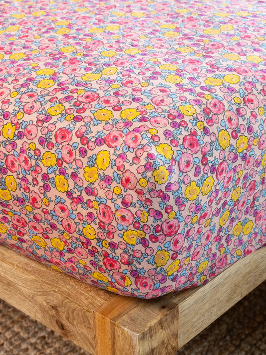 Mix & Match Cotton Fitted Sheet - Pink Retro Calico