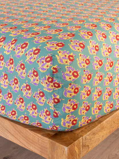 Mix & Match Cotton Fitted Sheet - Teal Fields