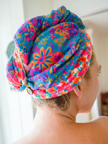 Microfiber Hair Towel Wrap - Teal Floral