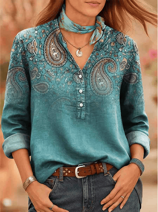 Women's Vintage Western Print Casual Long Sleeve Shirt