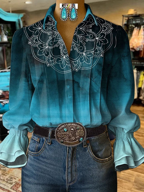 Women's Retro Casual Western Puff Sleeve Shirt