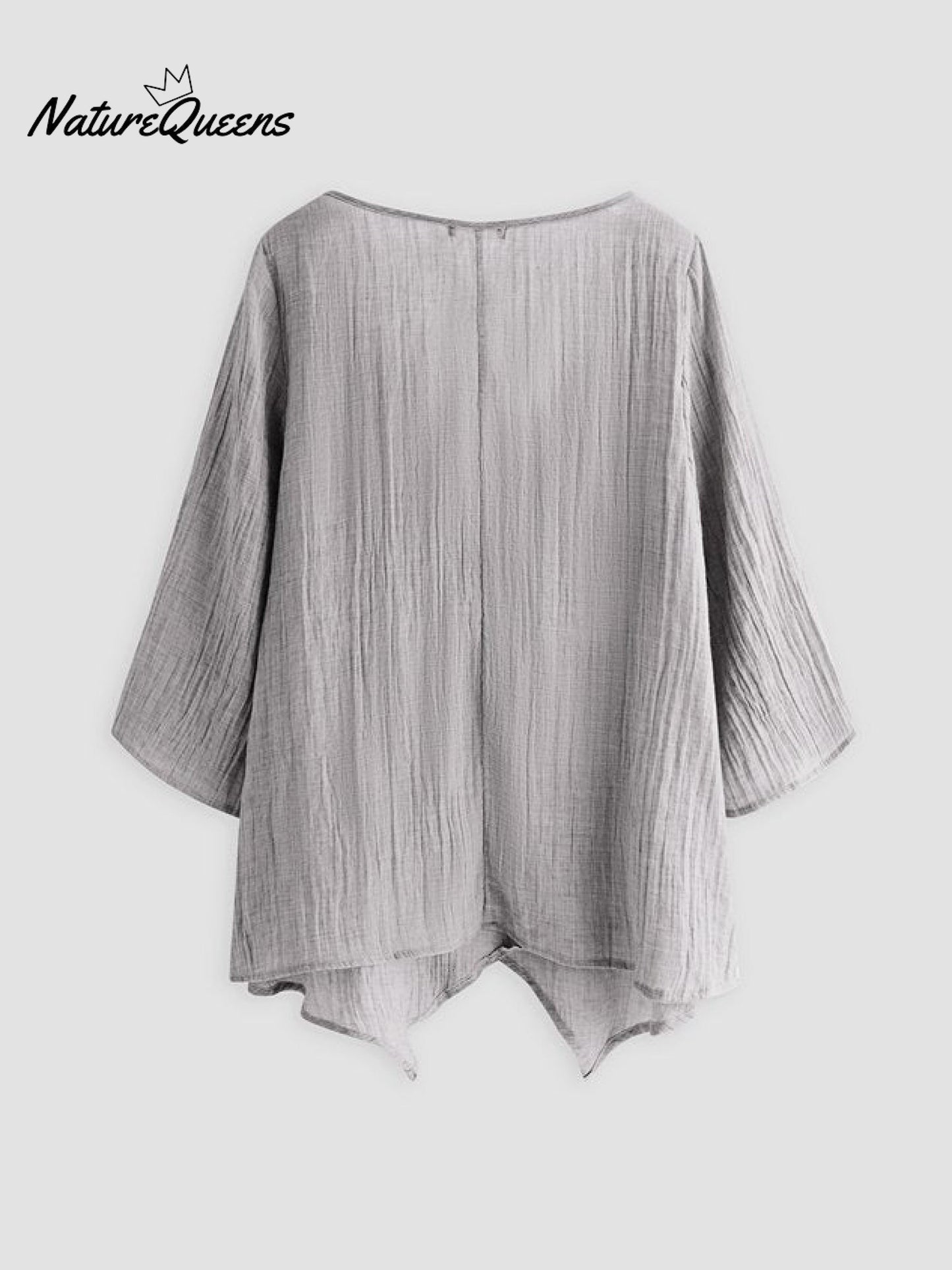 JFN Cotton & Linen Asymmetric Hem Loose Fit Long Sleeve Shirts Tunic Top