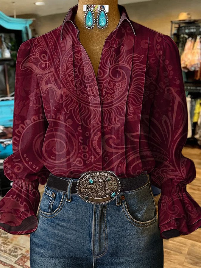 Women'S Paisley Print Casual Cotton And Linen Shirt