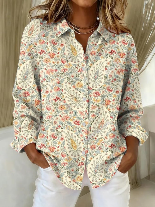 Women's Paisley Art Print Casual Lapel Shirt