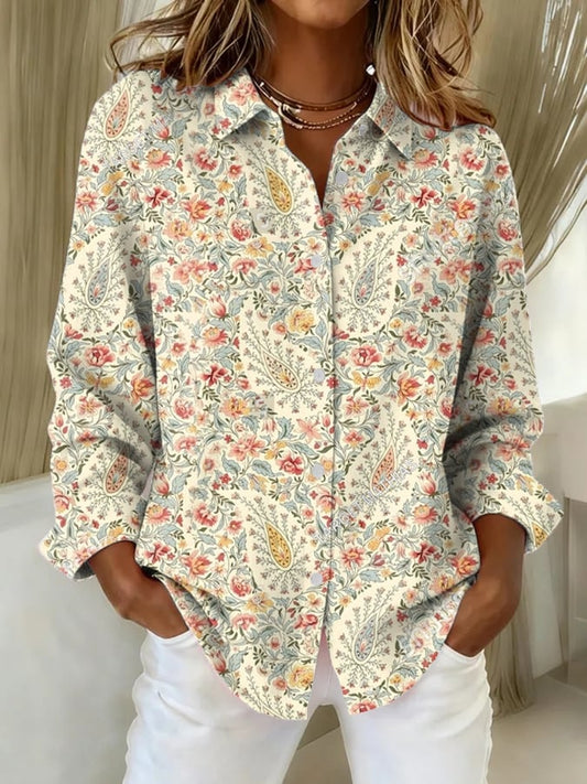 Women's Paisley Art Print Casual Lapel Shirt