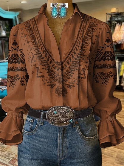 Women's Western Vintage Art Print Shirt
