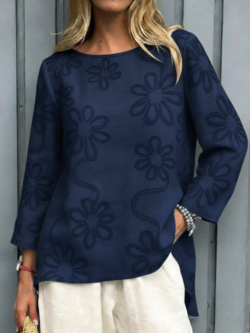Casual Floral Embroidered 100% Cotton Shirt Top
