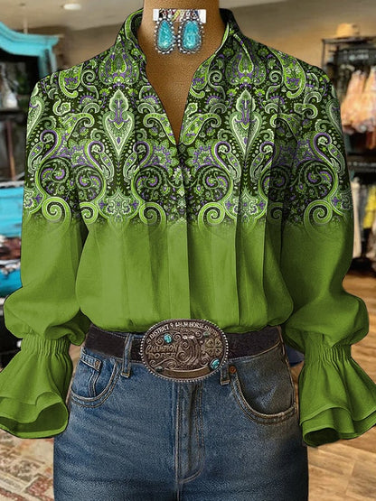 Women's Retro Western Floral Print Shirt