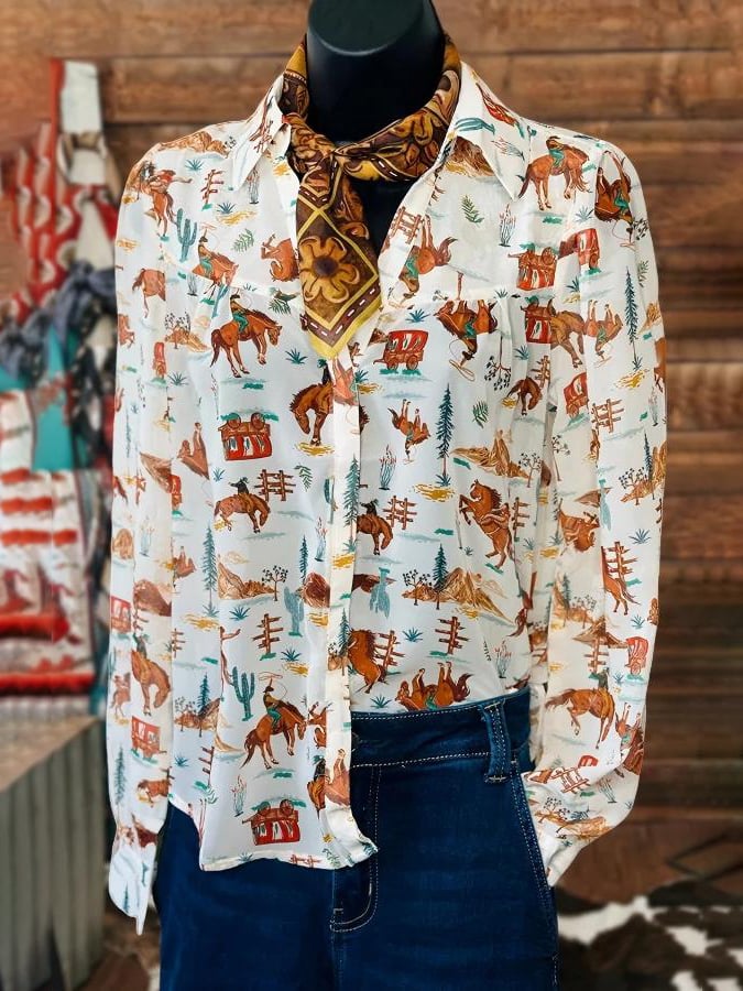 Women's Retro Western Print Casual Shirt