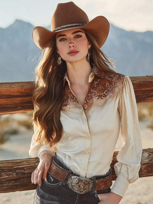 Women's Luxurious Satin Casual Western Long Sleeve Shirt