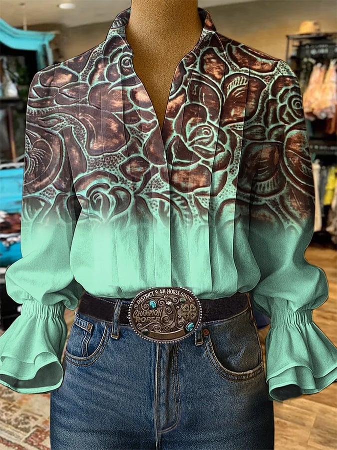 Women'S Paisley Print Casual Cotton And Linen Shirt