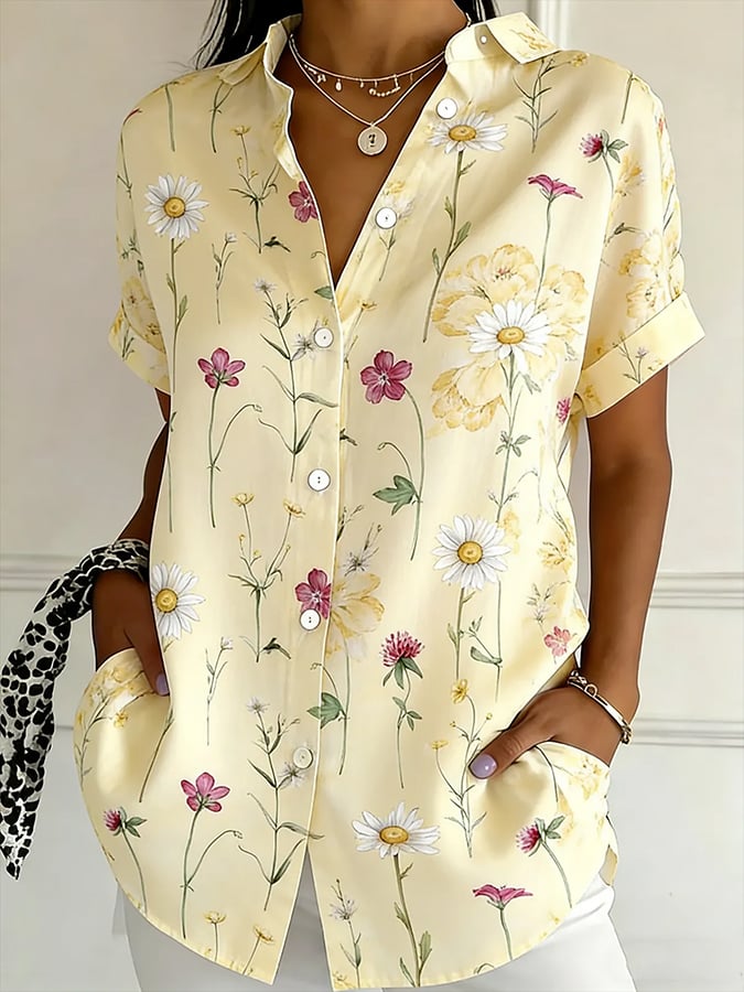 Women's Casual Collared Striped Print Shirt