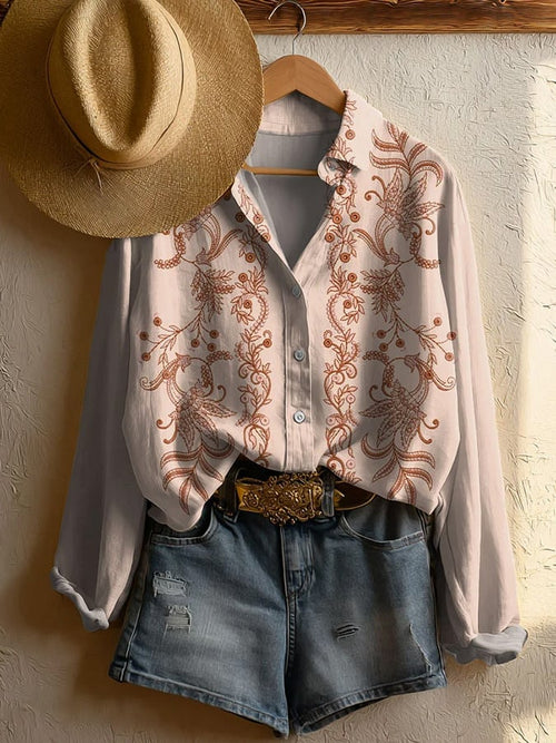 Women's Vintage Ethnic Floral Print Shirt