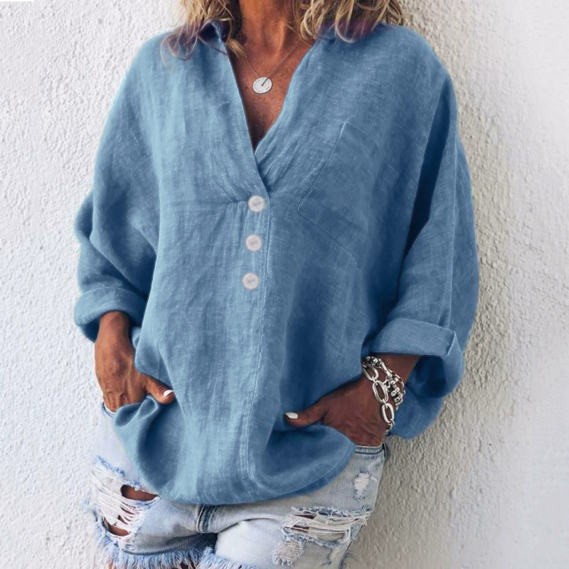 Cotton Linen Lapel Loose Shirt