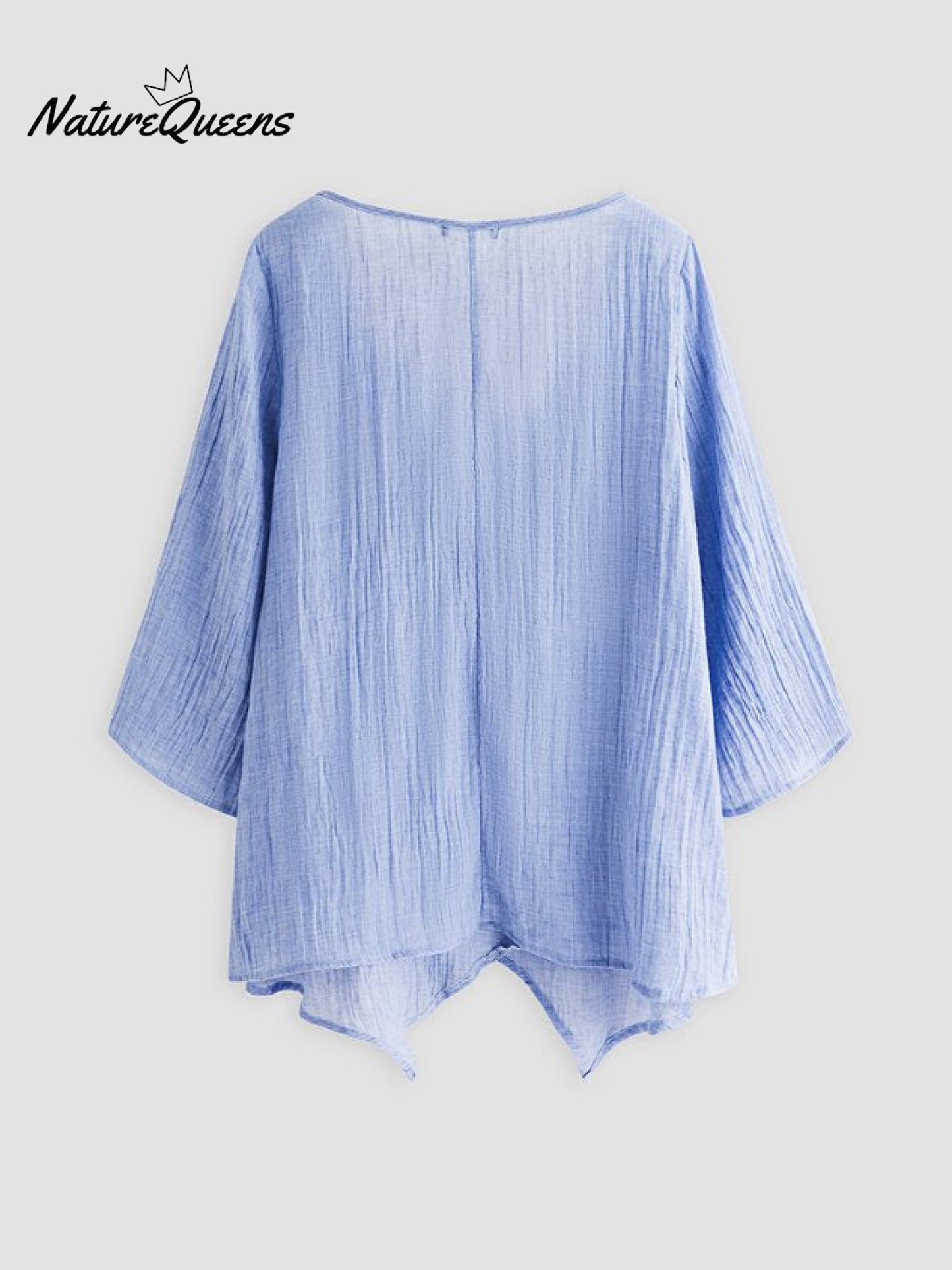 JFN Cotton & Linen Asymmetric Hem Loose Fit Long Sleeve Shirts Tunic Top
