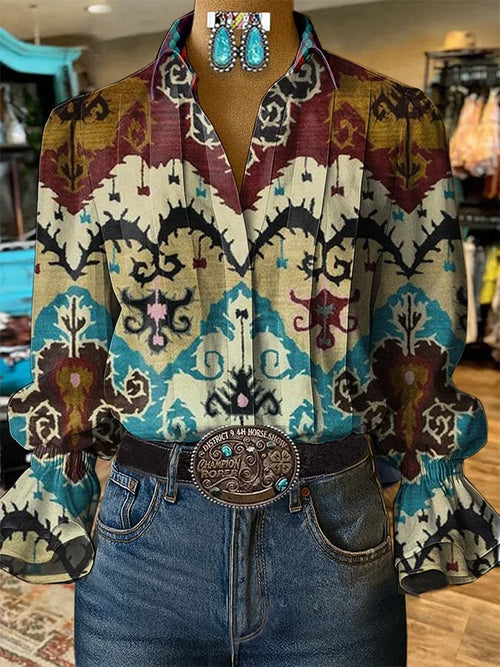 Women'S Paisley Print Casual Cotton And Linen Shirt