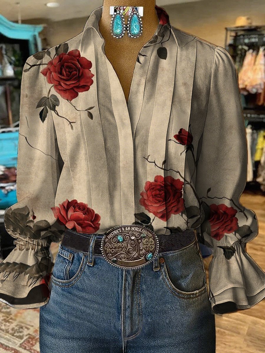 Women'S Paisley Print Casual Cotton And Linen Shirt