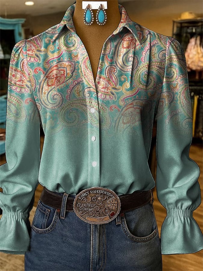 Women's Western Retro Paisley Print Shirt