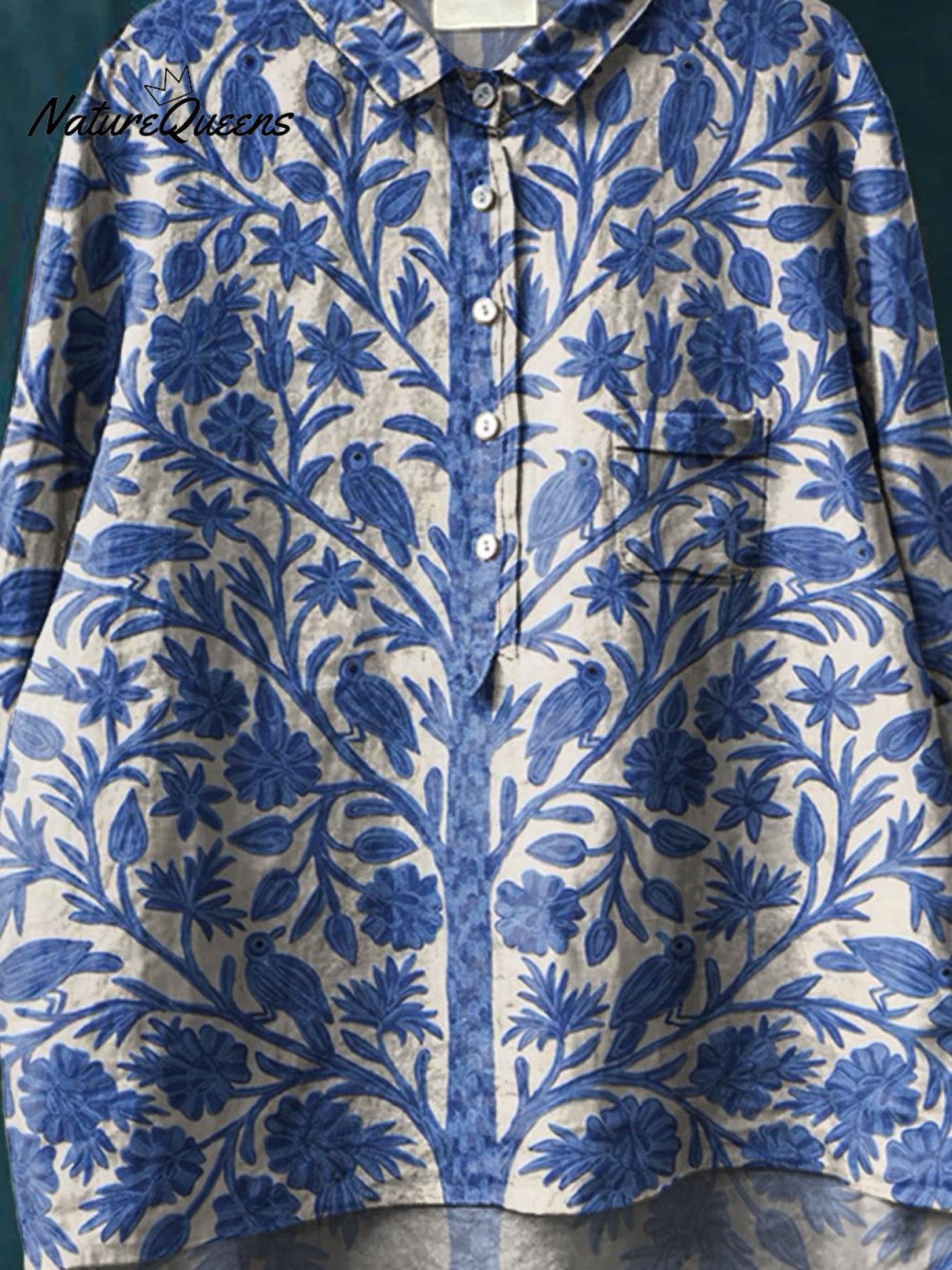 Women's Indian Art Floral Vintage Print Casual Cotton And Linen Shirt