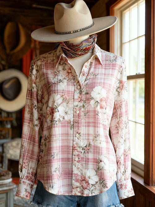Women's Vintage Casual Western Long Sleeve Shirt