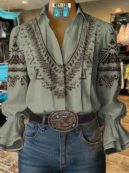 Women's Western Vintage Art Print Shirt